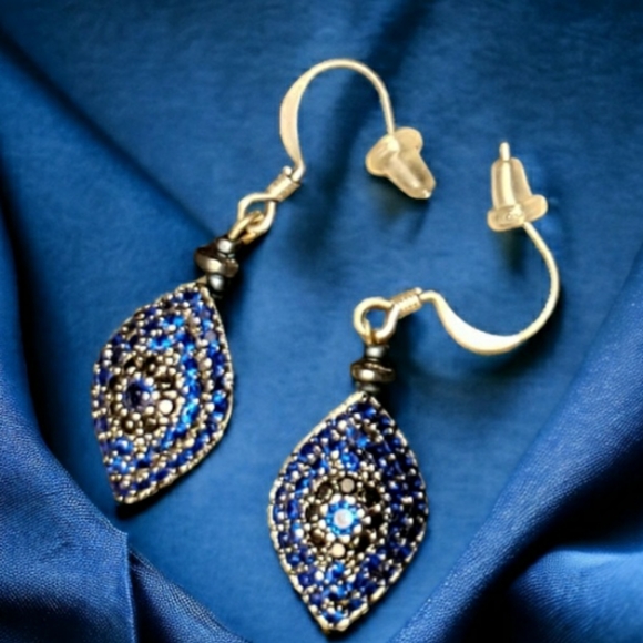 Sapphire Blue & Silver Handcrafted Dangle Earrings - Picture 2 of 9